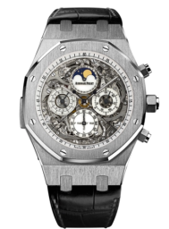 Audemars Piguet Royal Oak 44-26065IS.OO.D002CR.01 (Black Alligator Leather Strap, Transparent Sapphire Openworked White Dial, Titanium Smooth Bezel) (26065IS.OO.D002CR.01)