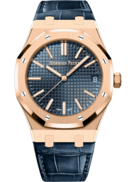 Audemars Piguet Royal Oak 41-15510OR.OO.D315CR.01 (Blue Alligator Leather Strap, Grande Tapisserie Bleu Nuit Nuage 50 Index Dial, Pink Gold Smooth Bezel) (15510OR.OO.D315CR.01)