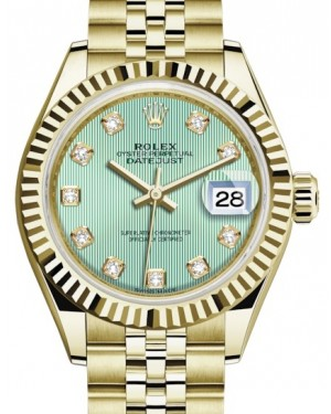 Rolex Lady-Datejust 28-279178 (Yellow Gold Jubilee Bracelet, Gold Diamond-set Mint-green Dial, Fluted Bezel)