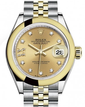 Rolex Lady-Datejust 28-279163 (Yellow Rolesor Jubilee Bracelet, Gold Diamond IX-set Champagne Dial, Domed Bezel)