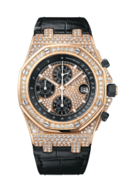 Audemars Piguet Royal Oak Offshore 42-26067OR.ZZ.D002CR.01 (Black Alligator Leather Strap, Diamond-paved Black Index Dial, Pink Gold Diamond-set Bezel) (26067OR.ZZ.D002CR.01)