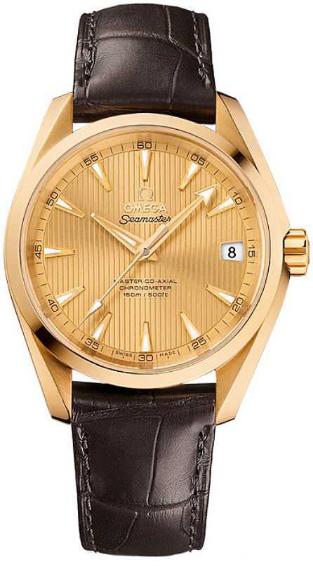 Omega Seamaster Aqua Terra 150M 38.5-231.53.39.21.08.001 (Brown Alligator Leather Strap, Vertical-teak Champagne Index Dial, Yellow Gold Bezel)