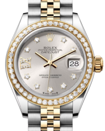 Rolex Lady-Datejust 28-279383RBR (Yellow Rolesor Jubilee Bracelet, Gold Diamond IX-set Silver Dial, Diamond Bezel)