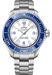 Omega Seamaster Planet Ocean 600M 45.5-215.30.46.21.04.001 (Stainless Steel Bracelet, White Arabic/Index Dial, Rotating Blue Ceramic Bezel) (Omega 215.30.46.21.04.001)