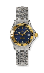 Omega Seamaster Diver 300M 36.25-2482.80.00 (Stainless Steel Bracelet, Wave-embossed Blue Dot Index Dial, Rotating Yellow Gold Bezel) (Omega 2482.80.00)