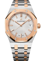 Audemars Piguet Royal Oak 34-77350SR.OO.1261SR.01 (Pink Gold & Stainless Steel Bracelet, Grande Tapisserie Silver-toned Index Dial, Pink Gold Smooth Bezel) (77350SR.OO.1261SR.01)