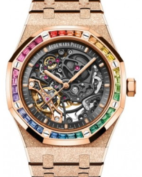 Audemars Piguet Royal Oak 41-15412OR.YG.1224OR.01-B (Hammered Pink Gold Bracelet, Slate-grey Openworked Index Dial, Baguette-cut Rainbow Gemstone-set Bezel) (15412OR.YG.1224OR.01-B)