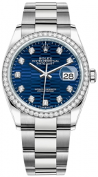 Rolex Datejust 36-126284RBR (Oystersteel Oyster Bracelet, Gold Diamond-set Bright-blue Fluted Dial, Diamond Bezel) (m126284rbr-0050)
