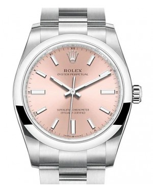 Rolex Oyster Perpetual 34-124200 (Oystersteel Oyster Bracelet, Pink Index Dial, Domed Bezel)