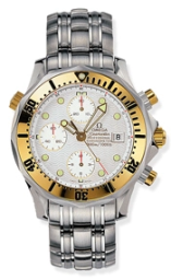 Omega Seamaster Diver 300M 41.5-2498.20.00 (Stainless Steel Bracelet, Wave-embossed Silver-toned Dot Index Dial, Rotating Yellow Gold Bezel) (Omega 2498.20.00)