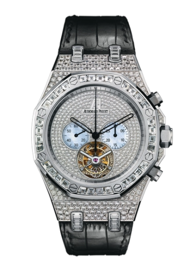 Audemars Piguet Royal Oak 44-26116BC.ZZ.D002CR.01 (Black Alligator Leather Strap, Diamond-paved Dial, Baguette-cut Diamond-set Bezel)