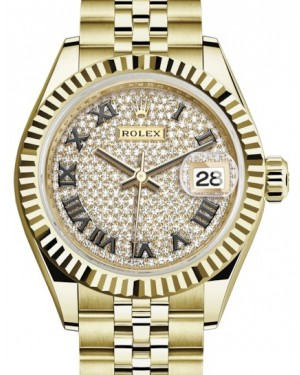 Rolex Lady-Datejust 28-279178 (Yellow Gold Jubilee Bracelet, Diamond-paved Roman Dial, Fluted Bezel)