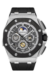 Audemars Piguet Royal Oak OffShore 44-26571IO.OO.A002CA.01 (Black Rubber Strap, Transparent Sapphire Openworked Slate-grey Index Dial, Black Ceramic Smooth Bezel) (26571IO.OO.A002CA.01)