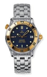 Omega Seamaster Diver 300M 36.25-2462.80.00 (Stainless Steel Bracelet, Wave-embossed Blue Dot Index Dial, Rotating Yellow Gold Bezel) (Omega 2462.80.00)