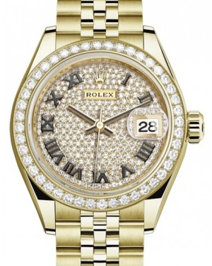 Rolex Lady-Datejust 28-279138RBR (Yellow Gold Jubilee Bracelet, Diamond-paved Roman Dial, Diamond Bezel)