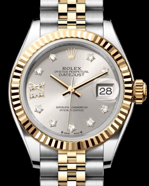 Rolex Lady-Datejust 28-279173 (Yellow Rolesor Jubilee Bracelet, Gold Diamond IX-set Silver Dial, Fluted Bezel)