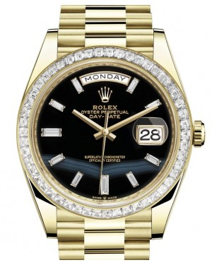 Rolex Day-Date 40-228398TBR (Yellow Gold President Bracelet, Diamond-set Onyx Dial, Diamond Bezel)