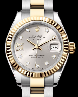 Rolex Lady-Datejust 28-279173 (Yellow Rolesor Oyster Bracelet, Gold Diamond IX-set Silver Dial, Fluted Bezel)