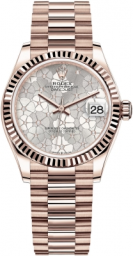 Rolex Datejust 31-278275 (Everose Gold President Bracelet, Gold Diamond-set Silver Floral Dial, Fluted Bezel)