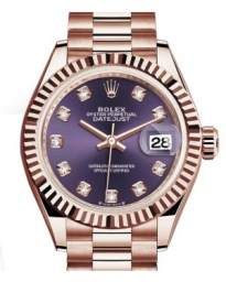 Rolex Lady-Datejust 28-279175 (Everose Gold President Bracelet, Gold Diamond-set Aubergine Dial, Fluted Bezel) (m279175-0019)