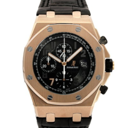 Audemars Piguet Royal Oak Offshore 42-26180OR.OO.D101CR.01 (Black Alligator Leather Strap, Méga Tapisserie Black Arabic Dial, Pink Gold Smooth Bezel) (26180OR.OO.D101CR.01)