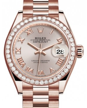 Rolex Lady-Datejust 28-279135RBR (Everose Gold President Bracelet, Sundust Roman Dial, Diamond Bezel)