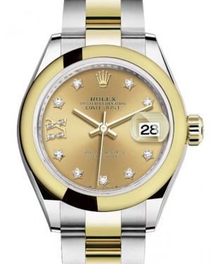 Rolex Lady-Datejust 28-279163 (Yellow Rolesor Oyster Bracelet, Gold Diamond IX-set Champagne Dial, Domed Bezel)