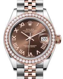 Rolex Lady-Datejust 28-279381RBR (Everose Rolesor Jubilee Bracelet, Chocolate Roman Dial, Diamond Bezel) (m279381rbr-0009)