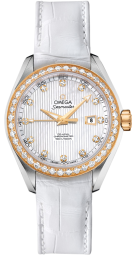 Omega Seamaster Aqua Terra 150M 34-231.28.34.20.55.001 (White Alligator Leather Strap, Vertical-teak White MOP Diamond Index Dial, Yellow Gold Diamond-set Bezel) (Omega 231.28.34.20.55.001)