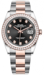 Rolex Datejust 36-126281RBR (Everose Rolesor Oyster Bracelet, Gold Diamond-set Bright-black Dial, Diamond Bezel)