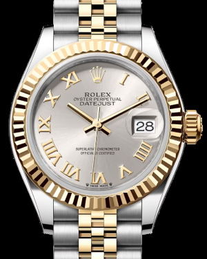 Rolex Lady-Datejust 28-279173 (Yellow Rolesor Jubilee Bracelet, Silver Roman Dial, Fluted Bezel)
