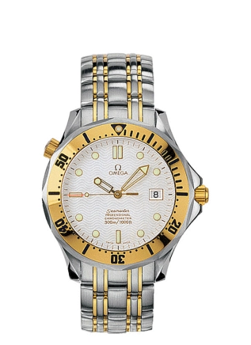 Omega Seamaster Diver 300M 41-2332.20.00 (Yellow Gold & Stainless Steel Bracelet, Wave-embossed White Dot Index Dial, Rotating Yellow Gold Bezel)