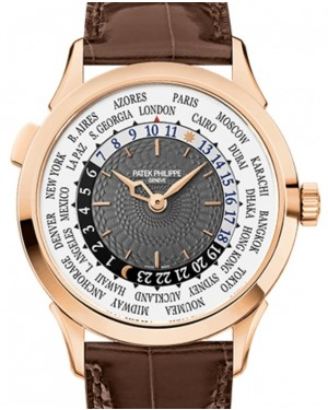 Patek Philippe Complications 38.5-5230R-001 (Shiny-brown Alligator Leather Strap, Charcoal-grey Index Dial, Rose Gold Smooth Bezel)