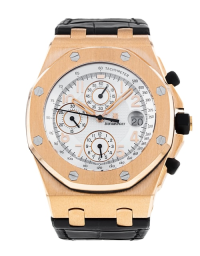 Audemars Piguet Royal Oak OffShore 42-26061OR.OO.D002CR.01 (Black Alligator Leather Strap, Petite Tapisserie Silver-toned Arabic Index, Pink Gold Smooth Bezel) (26061OR.OO.D002CR.01)