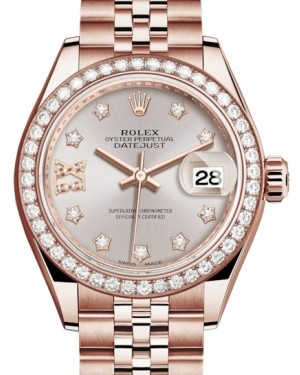 Rolex Lady-Datejust 28-279135RBR (Everose Gold Jubilee Bracelet, Gold Diamond IX-set Sundust Dial, Diamond Bezel)
