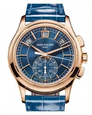 Patek Philippe Complications 42-5905R-010 (Shiny Dark-blue Alligator Leather Strap, Blue Sunburst Index Dial, Rose Gold Smooth Bezel)