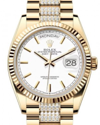 Rolex Day-Date 36-128238 (Yellow Gold Diamond-set President Bracelet, White Index Dial, Fluted Bezel) (m128238-0082)