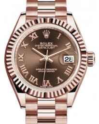 Rolex Lady-Datejust 28-279175 (Everose Gold President Bracelet, Chocolate Roman Dial, Fluted Bezel) (m279175-0014)