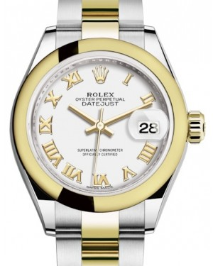 Rolex Lady-Datejust 28-279163 (Yellow Rolesor Oyster Bracelet, White Roman Dial, Domed Bezel)