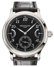 Patek Philippe Grand Complications 44.8-6301P-001 (Shiny-black Alligator Leather Strap, Grand Feu-black Enamel Arabic Dial, Platinum Smooth Bezel) (6301P-001)