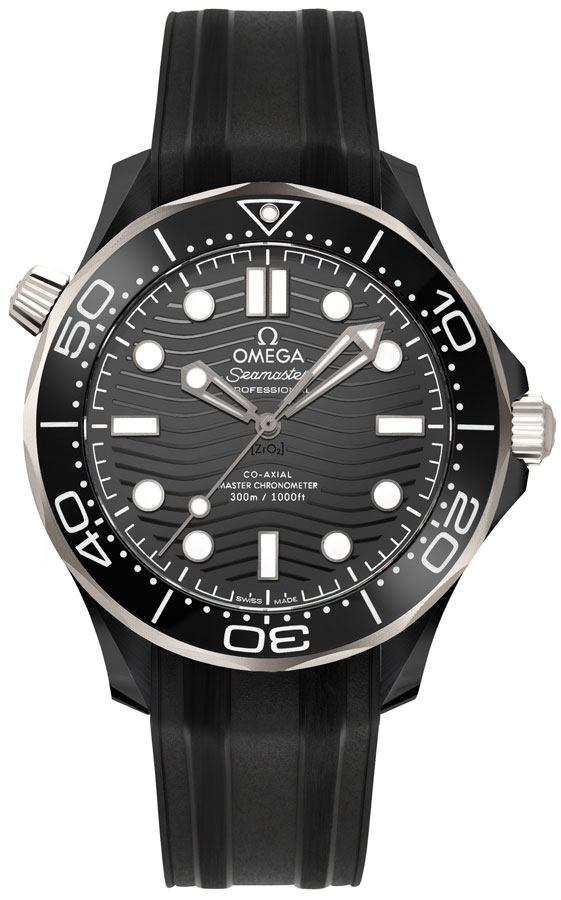 Omega Seamaster Diver 300M 43.5-210.92.44.20.01.001 (Black Rubber Strap, Wave-embossed Black Dot Index Dial, Rotating Black Ceramic Bezel)