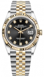 Rolex Datejust 36-126233 (Yellow Rolesor Jubilee Bracelet, Gold Diamond-set Bright-black Dial, Fluted Bezel) (m126233-0021)