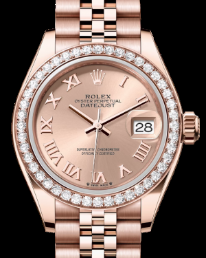 Rolex Lady-Datejust 28-279135RBR (Everose Gold Jubilee Bracelet, Rosé Roman Dial, Diamond Bezel)