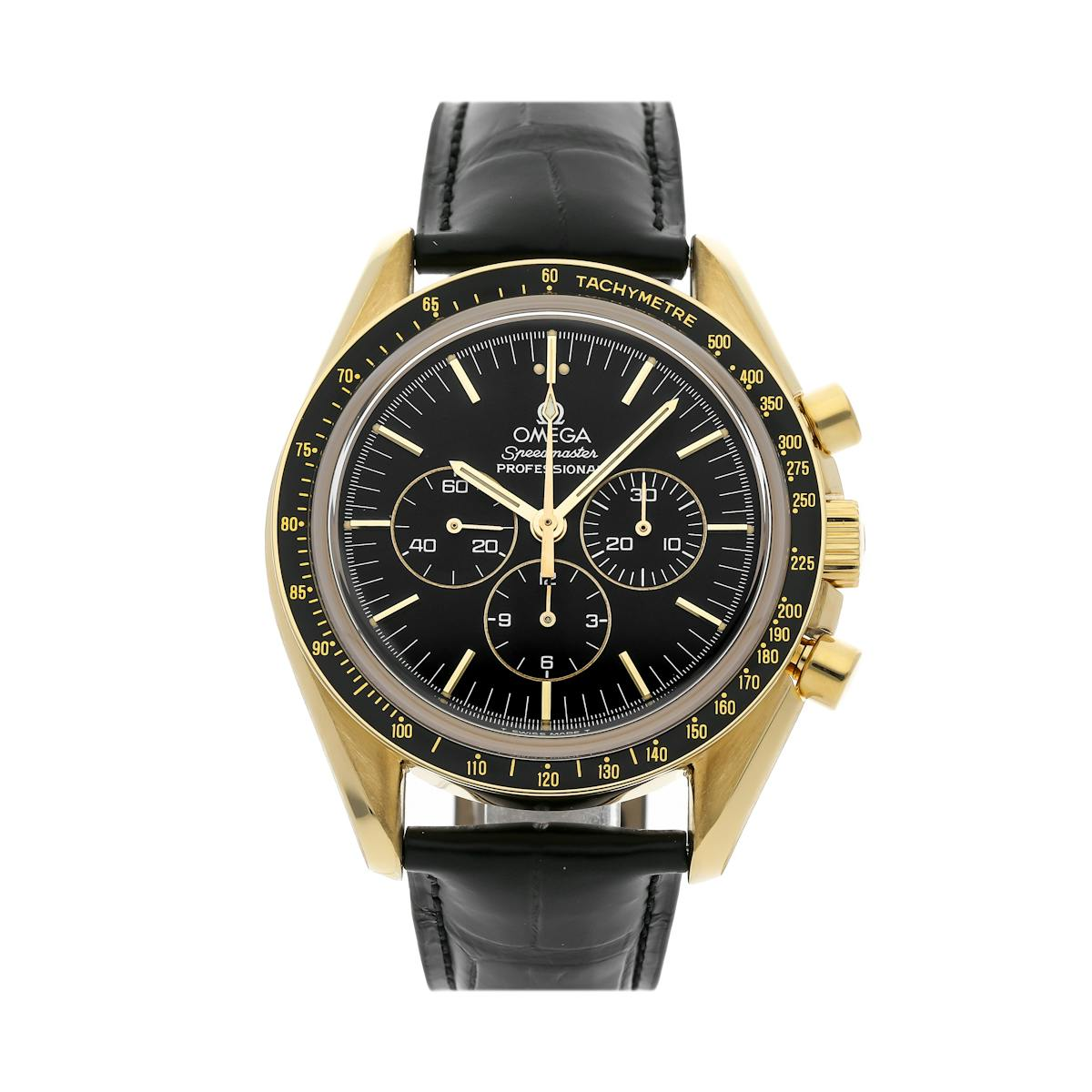 Omega Speedmaster Moonwatch 42-3691.50.31 (Black Alligator Leather Strap, Black Index Dial, Black Tachymeter Bezel)