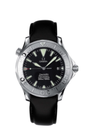 Omega Seamaster Diver 300M 41-2830.50.91 (Black Leather Strap, Wave-embossed Black Index Dial, Rotating White Gold Bezel) (Omega 2830.50.91)