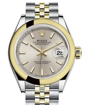 Rolex Lady-Datejust 28-279163 (Yellow Rolesor Jubilee Bracelet, Silver Index Dial, Domed Bezel)