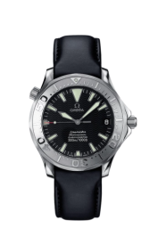 Omega Seamaster Diver 300M 36.25-2836.50.91 (Black Leather Strap, Wave-embossed Black Index Dial, Rotating White Gold Bezel) (Omega 2836.50.91)