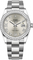 Rolex Datejust 36-126284RBR (Oystersteel Oyster Bracelet, VI IX Gold Diamond-set Silver Dial, Diamond Bezel) (m126284rbr-0022)