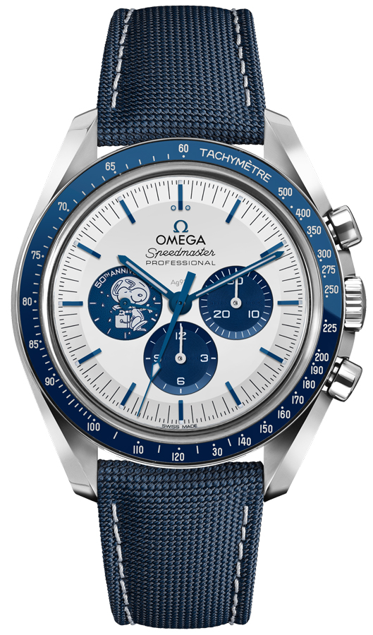 Omega Speedmaster Moonwatch 42-310.32.42.50.02.001 (Blue Nylon Strap, White Index Dial, Blue Tachymeter Bezel)