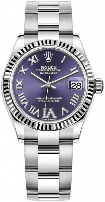 Rolex Datejust 31-278274 (Oystersteel Oyster Bracelet, VI Diamond-set Aubergine Dial, Fluted Bezel)